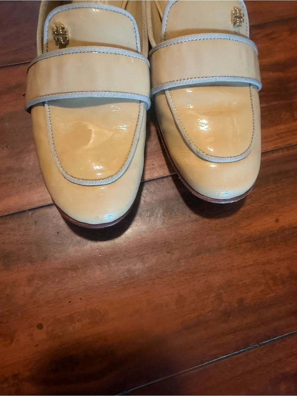 Tory Burch Beige Patent Leather Penny Loafers
